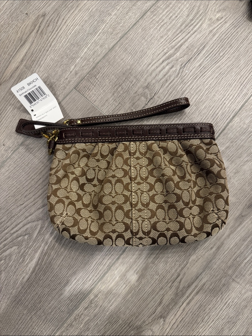 Y2K Coach Brown Signature Canvas Wristlet with Dark Brown Trim